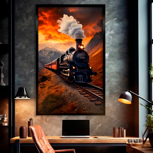 Quadro Decorativo Trem ao pôr do Sol