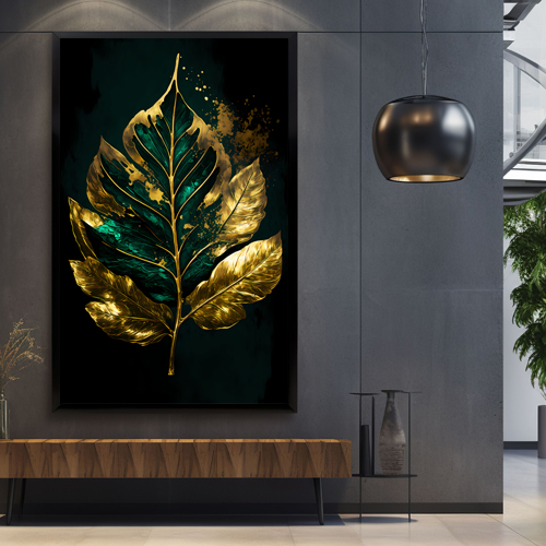Quadro Decorativo Folhas Douradas